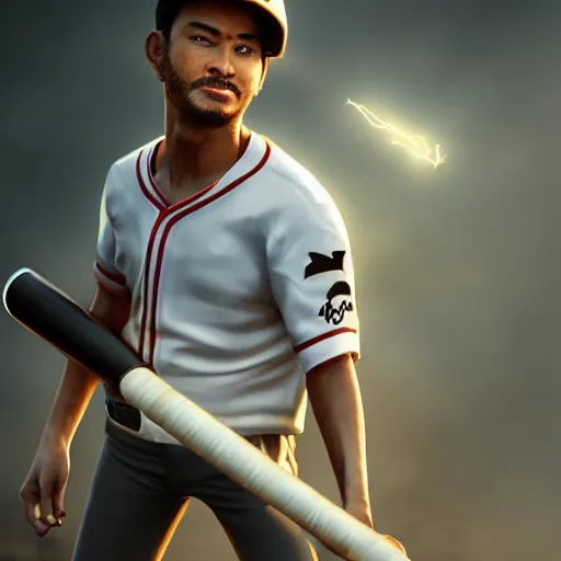 Prompt: shibu onu holding a baseball bat on his hand, cinematic lightning, 4 k, ultra detailed, trending on artstation, masterpiece, digital art.