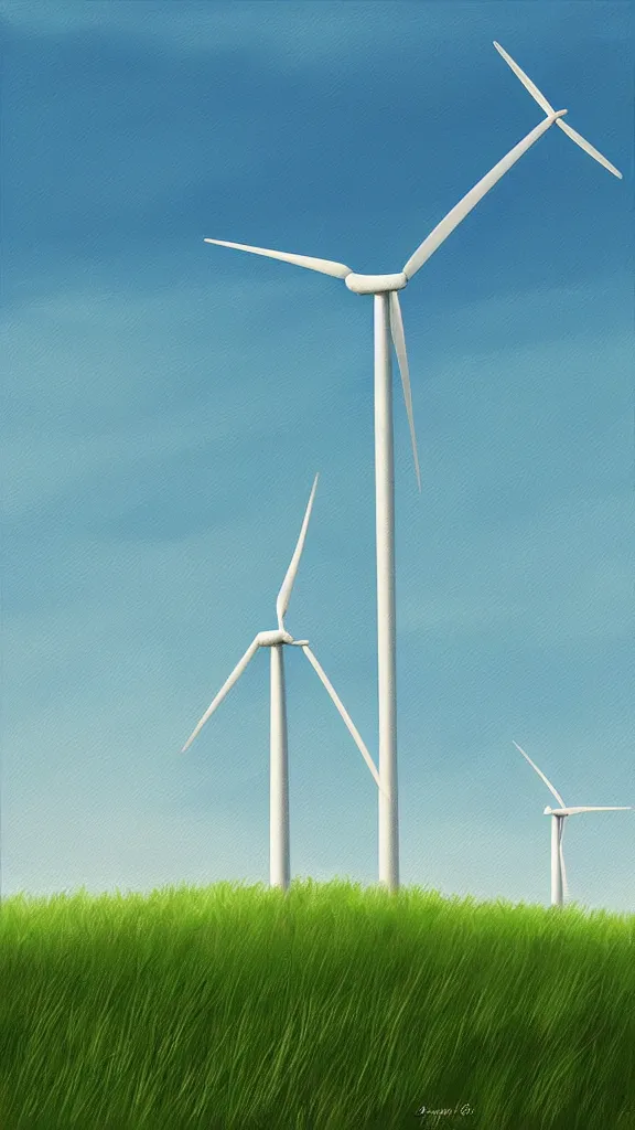 Prompt: a wind turbine, blue sky, sunshine,green land, highly detailed, digital painting