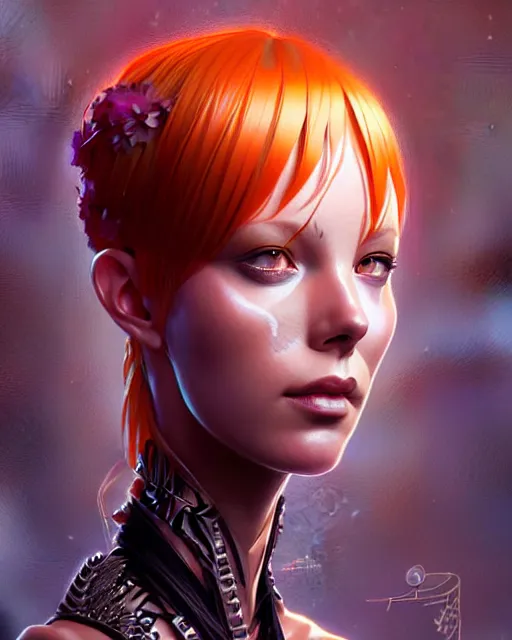 Image similar to Leeloo, The Fifth Element digital art, intricate flower designs, elegant, highly detailed, sharp focus, art by Artgerm and Greg Rutkowski and WLOP