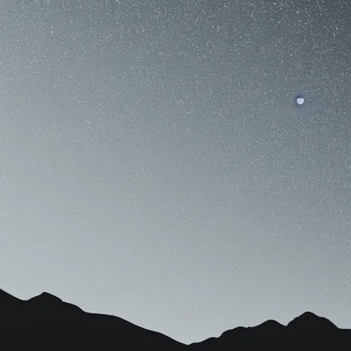 Prompt: a black dot in the sky stretching out a mountain, dark lighting, landscape