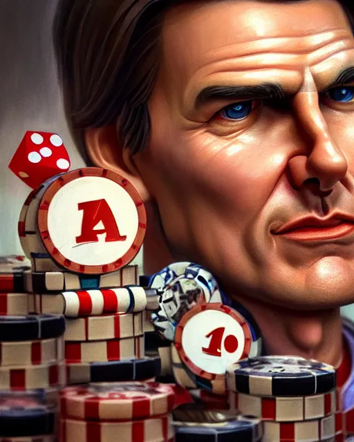 Image similar to closeup profile portrait of a low poly tin toy tom cruise in a gambling den, hyper realistic, artstation, illustration, nicoletta ceccoli, mark ryden, lostfish, max fleischer, digital paint, matte paint, vivid colors, dark, sinister, detailed and intricate environment