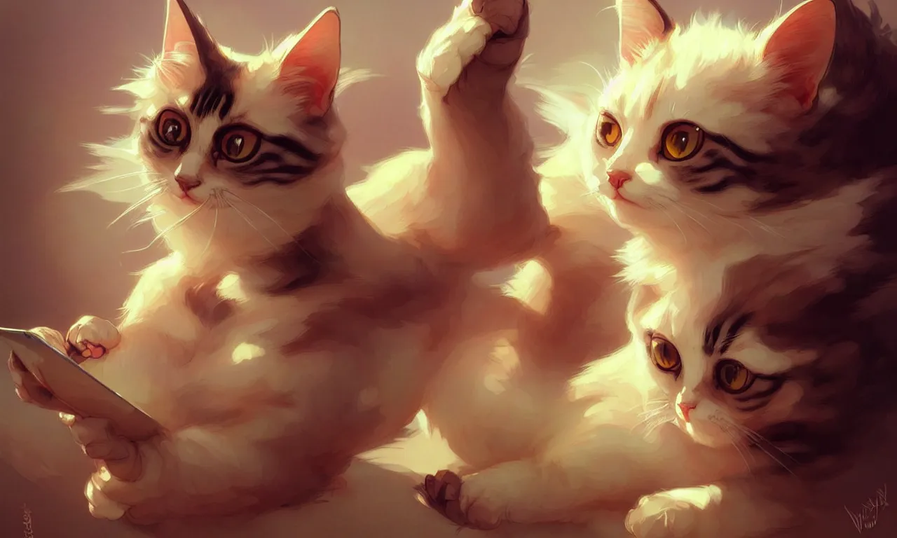 Image similar to cute cartoon cat, sharp focus, illustration, highly detailed, digital painting, concept art, matte, art by wlop and artgerm and greg rutkowski and alphonse mucha, masterpiece