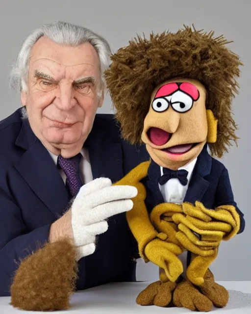 Image similar to milos zeman as a muppet. highly detailed felt. hyper real photo. 4 k.