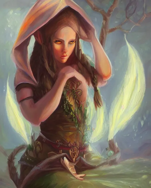 Image similar to a beautiful elf princess, oil painting, by Fernanda Suarez