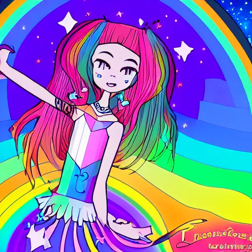 Image similar to Cute prismatic cosmic magical girl from the rainbow sky paradise, digital art