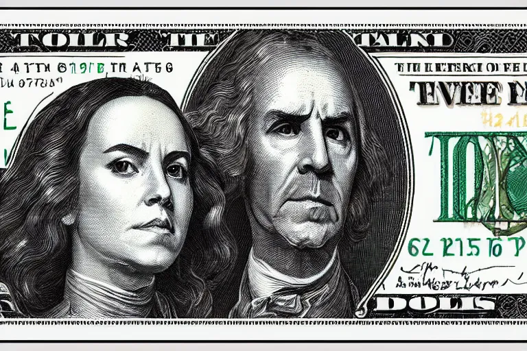 Image similar to reylo kissing dollar bill design