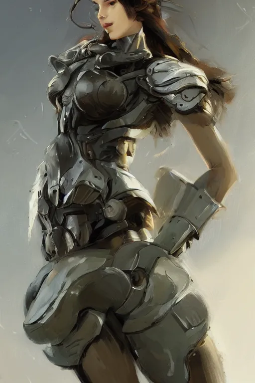 Image similar to a professionally painted portrait of an attractive young woman, clothed in military armor, olive skin, long dark hair, beautiful bone structure, symmetrical facial features, intricate, elegant, digital painting, trending on Artstation, concept art, smooth, sharp focus, illustration, from Metal Gear by Ruan Jia and Mandy Jurgens and Artgerm and William-Adolphe Bouguerea, award winning