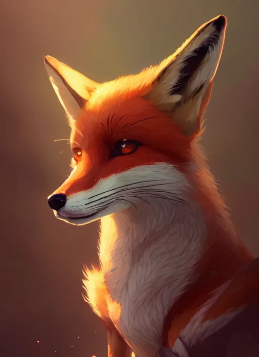 Image similar to a portrait of cute fox - kun, intricate, tone mapped, ambient lighting, highly detailed, digital painting, artstation, concept art, 4 k, god rays, stunning beautiful, glowing eyes, sharp focus, by makoto shinkai and akihiko yoshida and hidari and wlop