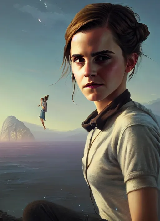 Image similar to highly detailed portrait of emma watson in gta v, stephen bliss, unreal engine, fantasy art by greg rutkowski, loish, rhads, ferdinand knab, makoto shinkai and lois van baarle, ilya kuvshinov, rossdraws, tom bagshaw, global illumination, radiant light, detailed and intricate environment