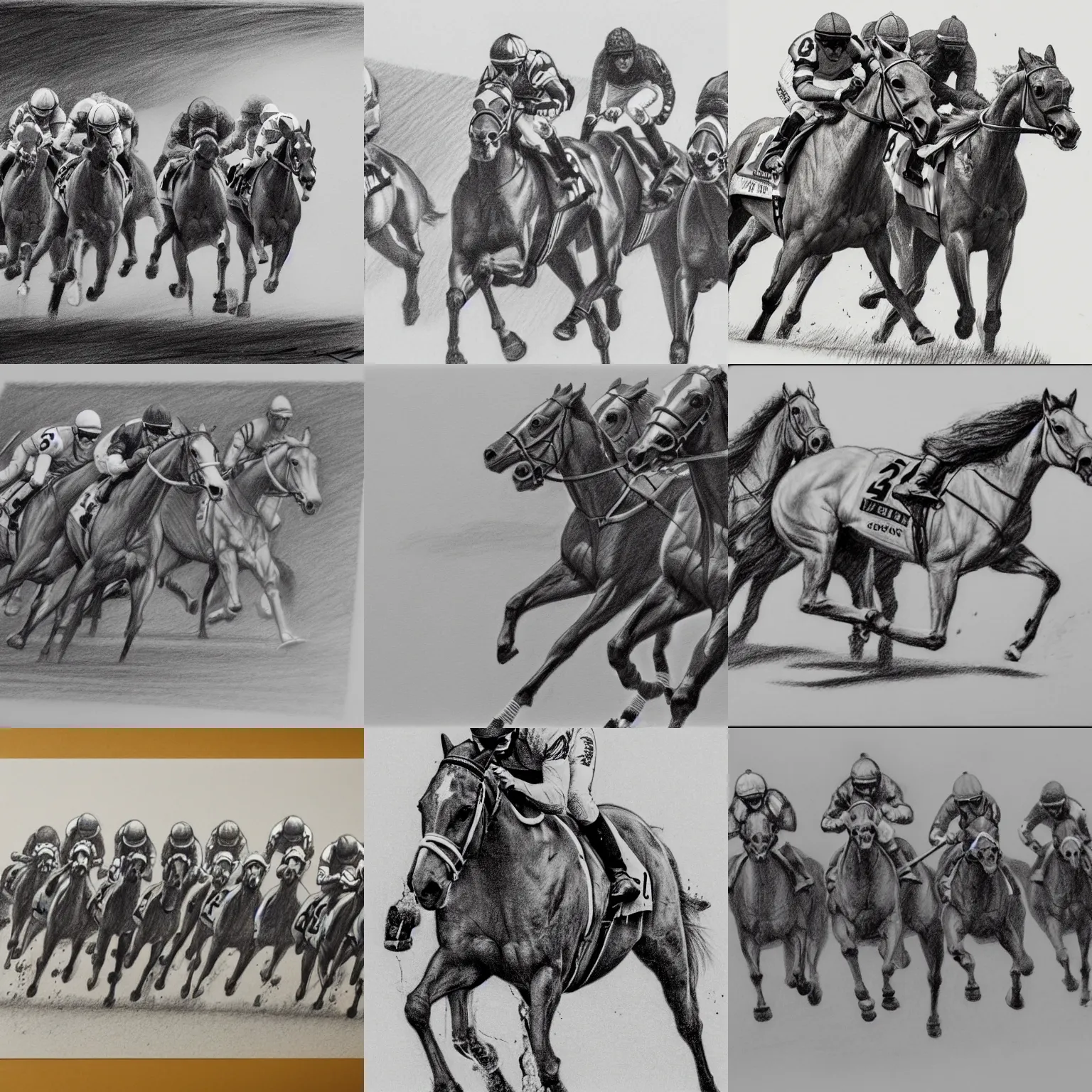 Prompt: horse racing concept art, pencil drawing