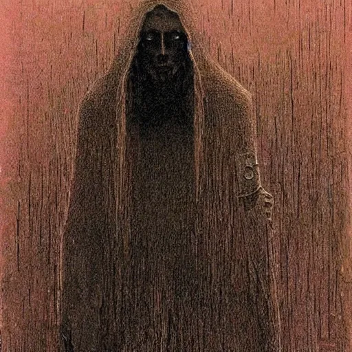 Image similar to ((black magic sorcerer with a book of spells)) by Beksinski, Luis Royo