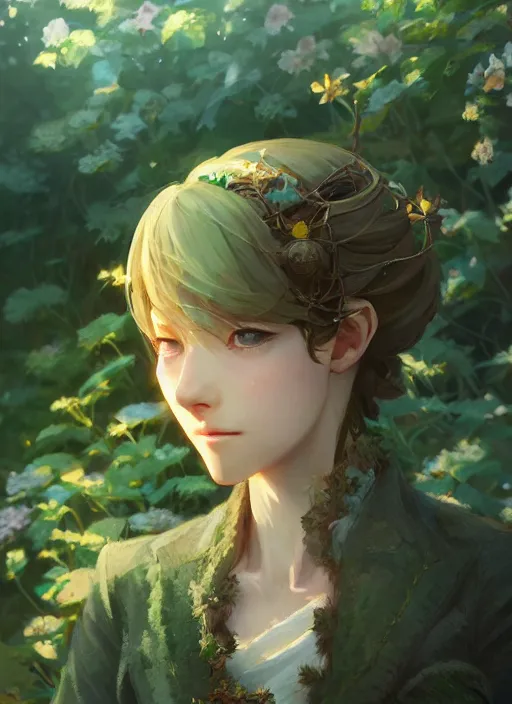 Image similar to a portrait of the emerald herald in the garden, intricate, tone mapped, ambient lighting, highly detailed, digital painting, artstation, concept art, sharp focus, by makoto shinkai and akihiko yoshida and hidari and wlop