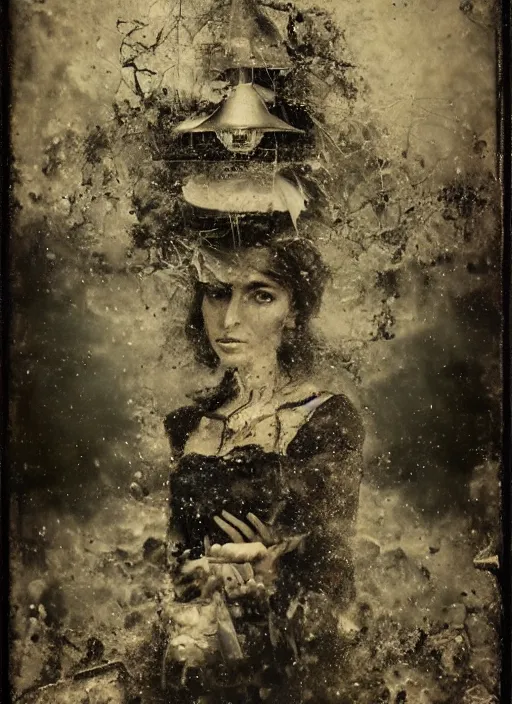 Image similar to old wetplate daguerreotype portrait explosion of data fragments, fractal, intricate, elegant, highly detailed, parallax, leica, medium format, subsurface scattering, by jheronimus bosch and greg rutkowski and louis jacques mande daguerre