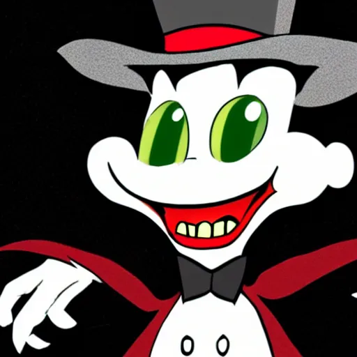 Prompt: a vampire with a top hat in the style of chad moldenhauer, cuphead