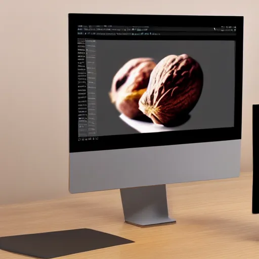 Prompt: two walnuts staring at someone on a computer, 3 d render