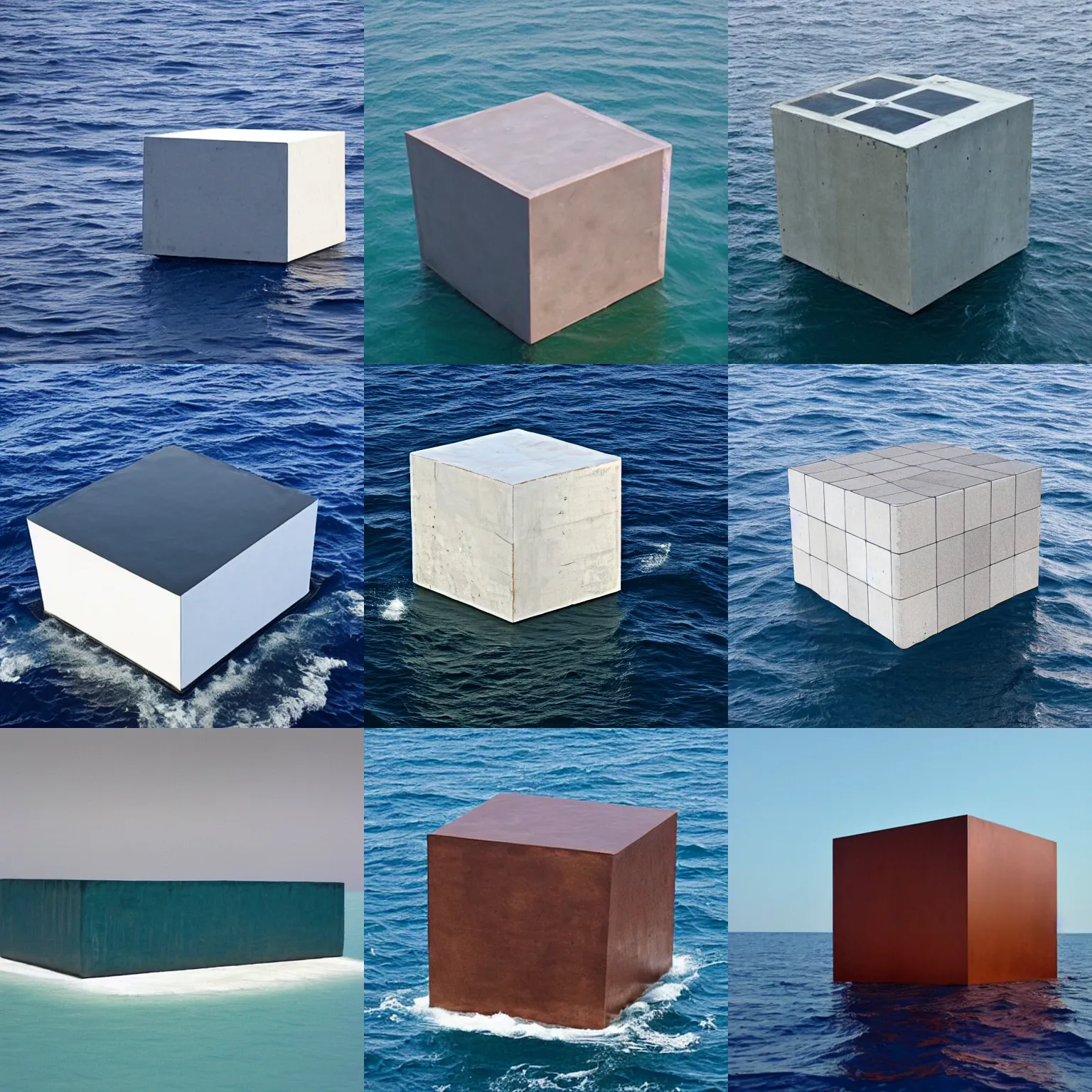 Image similar to a cube in the middle of the sea in the style of Richard Serra