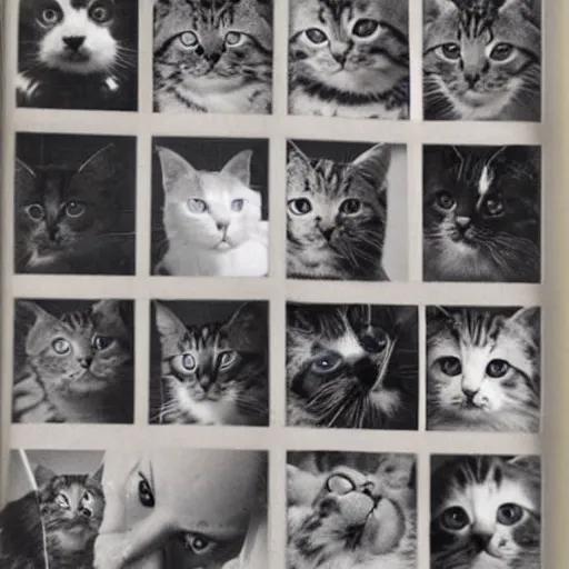 Prompt: a school yearbook with photos of cats in it