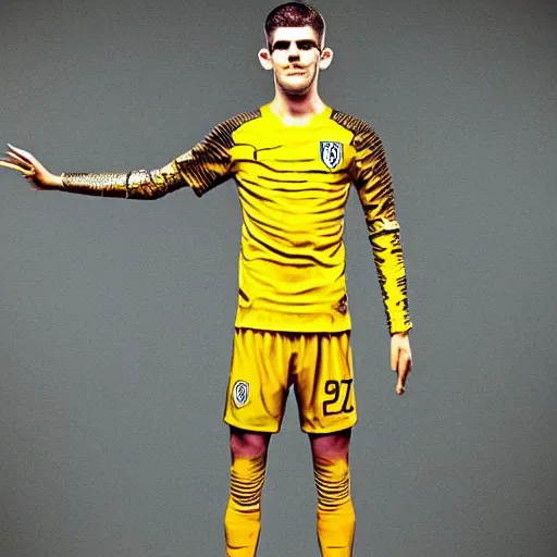 Image similar to “a realistic detailed photo of a guy who is an attractive humanoid who is half robot and half humanoid, who is a male android, Christian Pulisic, shiny skin, posing like a statue, blank stare,, display”