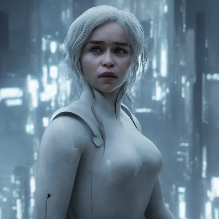 Prompt: photo of emilia clarke in the similitude of ghost in the shell, photorealism, render, unrealengine, realism, sony a 7 r