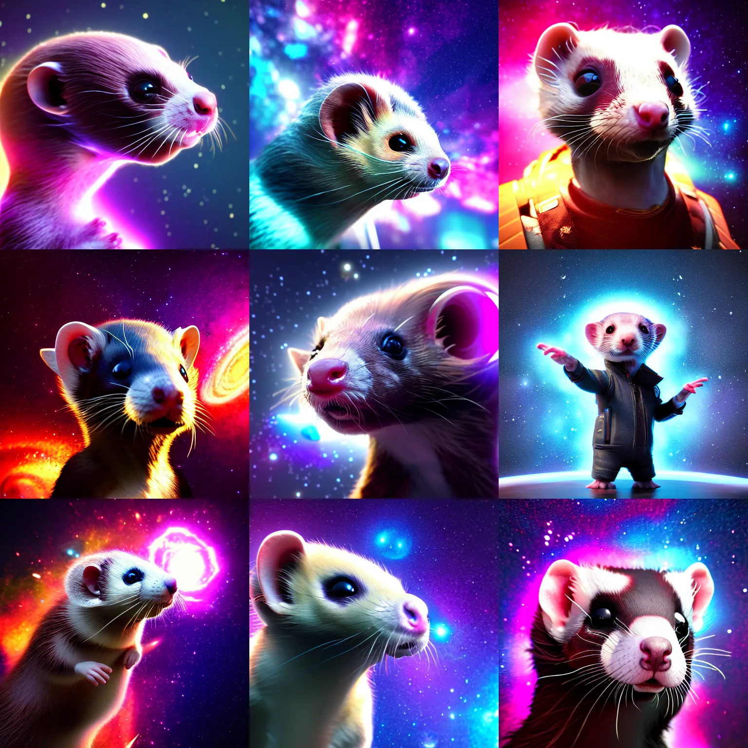 Prompt: Expanding galaxy brain ferret profile picture, octane render, top rated on artstation