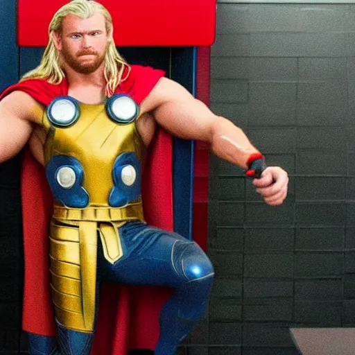 Prompt: thor working in mcdonalds