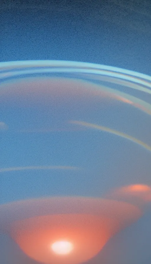 Prompt: futuristic hologram interface within iOS spatial UI, 140mm f/2.3 sunrise photograph of atmospheric weather contained inside a massive refractive colloid cube, roll cloud supercell flowing into a minimalist intake hole