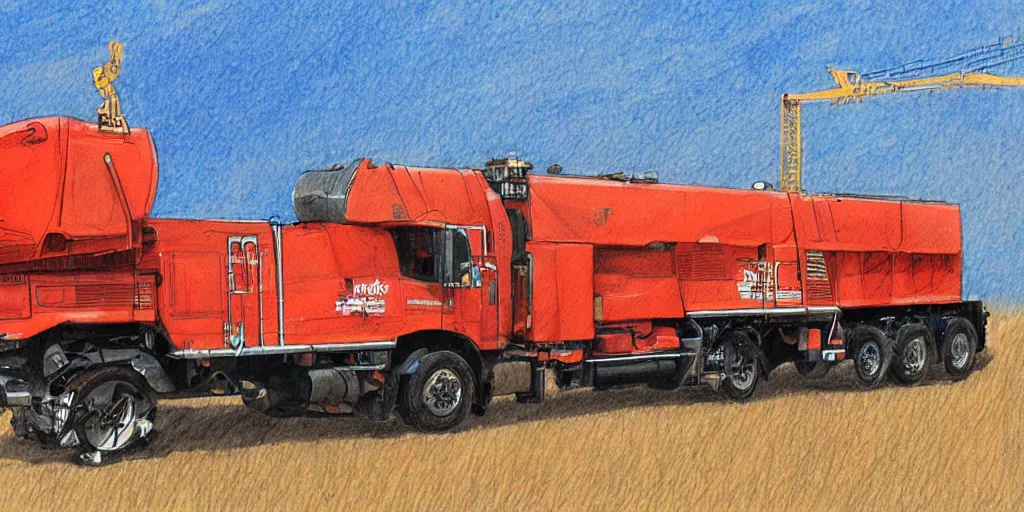 Image similar to a transport erector launcher drawn in crayon, highly detailed