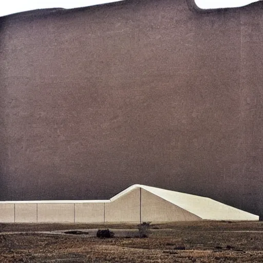 Image similar to a building in a stunning landscape by alberto burri