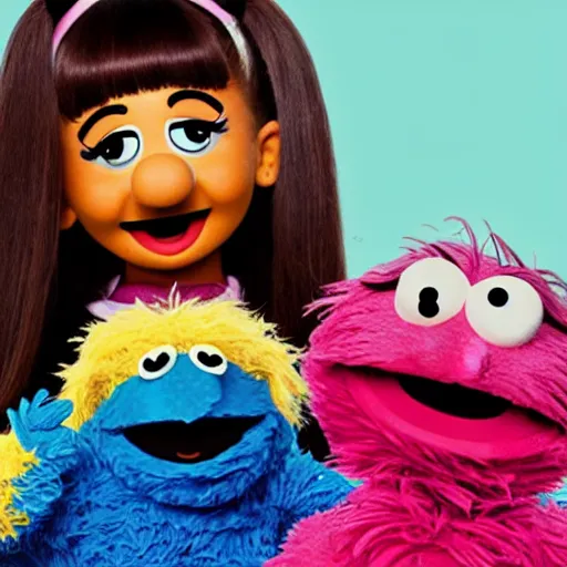 Image similar to ariana grande in a sesame street 4k