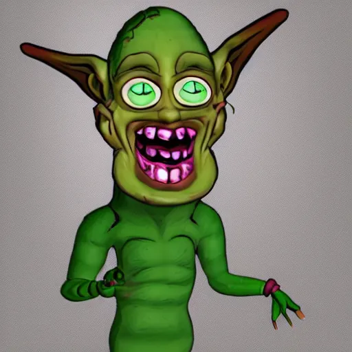 Image similar to a funny little goblin with a pickle nose