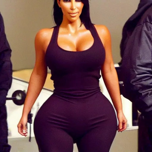 Prompt: kim kardashian as a professional bodybuilder