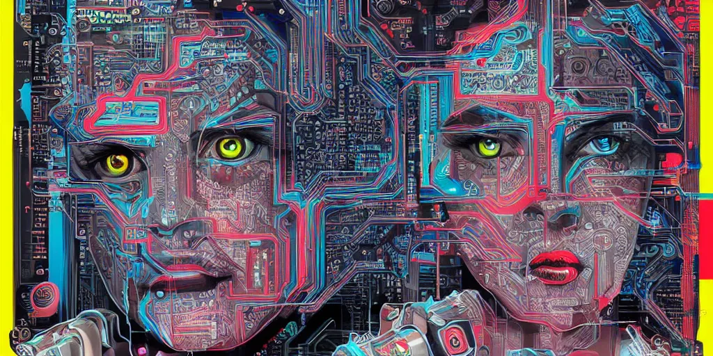 Prompt: portrait of computer & circuits, 8 k, by tristan eaton, trending on deviantart, face enhance, hyper detailed, minimalist, cybernetic, android, blade runner, full of colour, super detailed