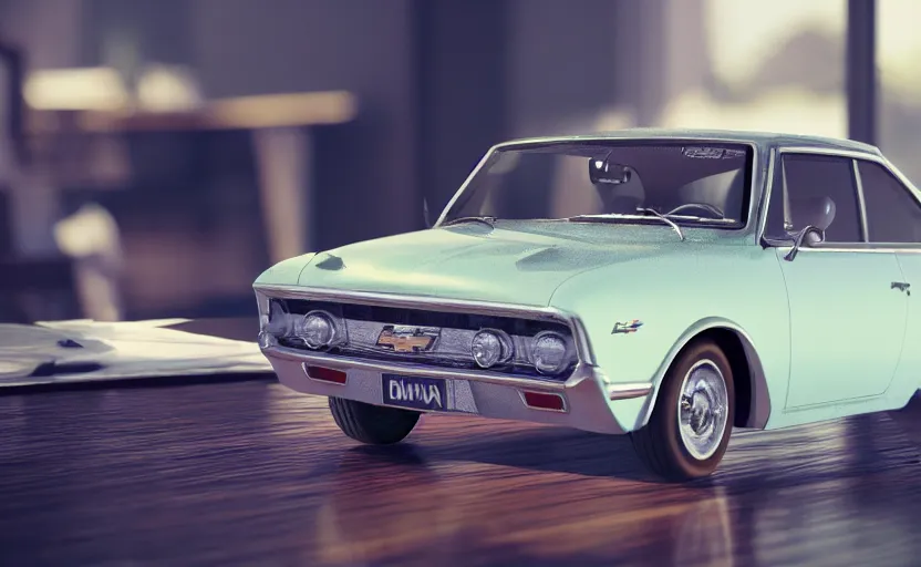 Prompt: a macro photo of a small miniature of a chevrolet opala on a glass table near a cup of coffee, hyperrealistic, concept art, octane render, unreal engine 5, trending on artstation, high quality, highly detailed, symmetrical, low contrast, high coherence, path traced, beautiful, product photo, soft lighting