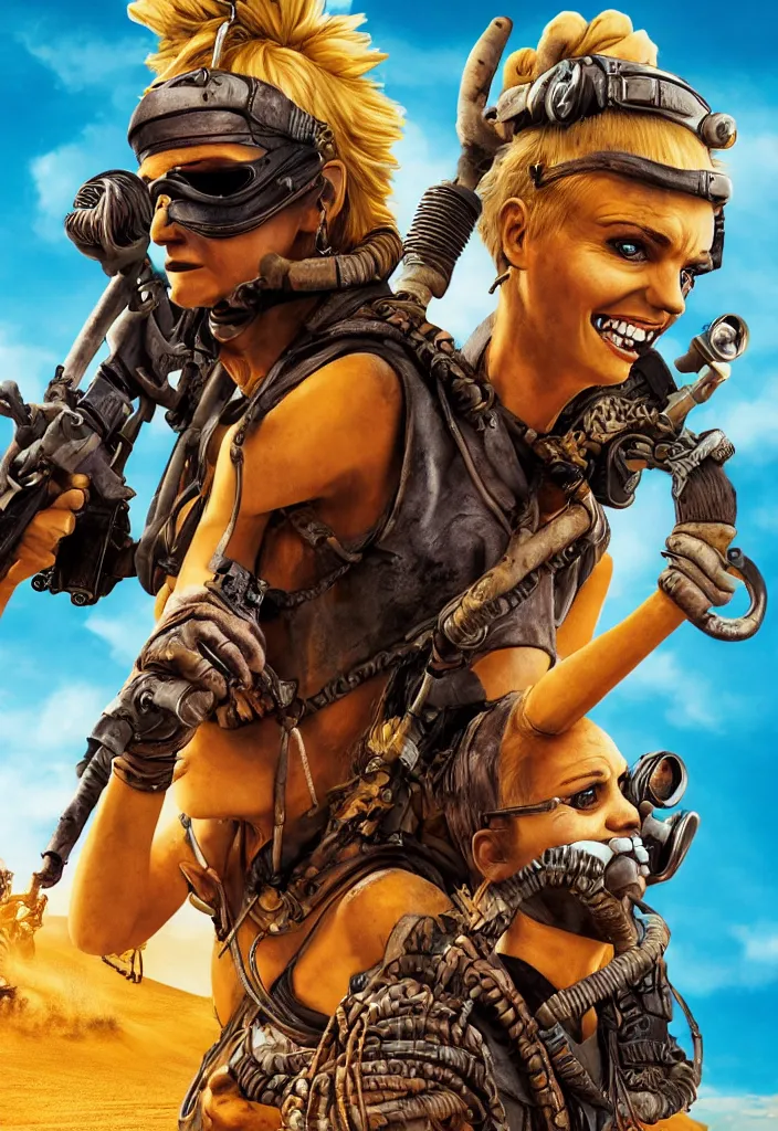 Image similar to Lisa Simpson in Fury Road movie poster, borderlands 4k render