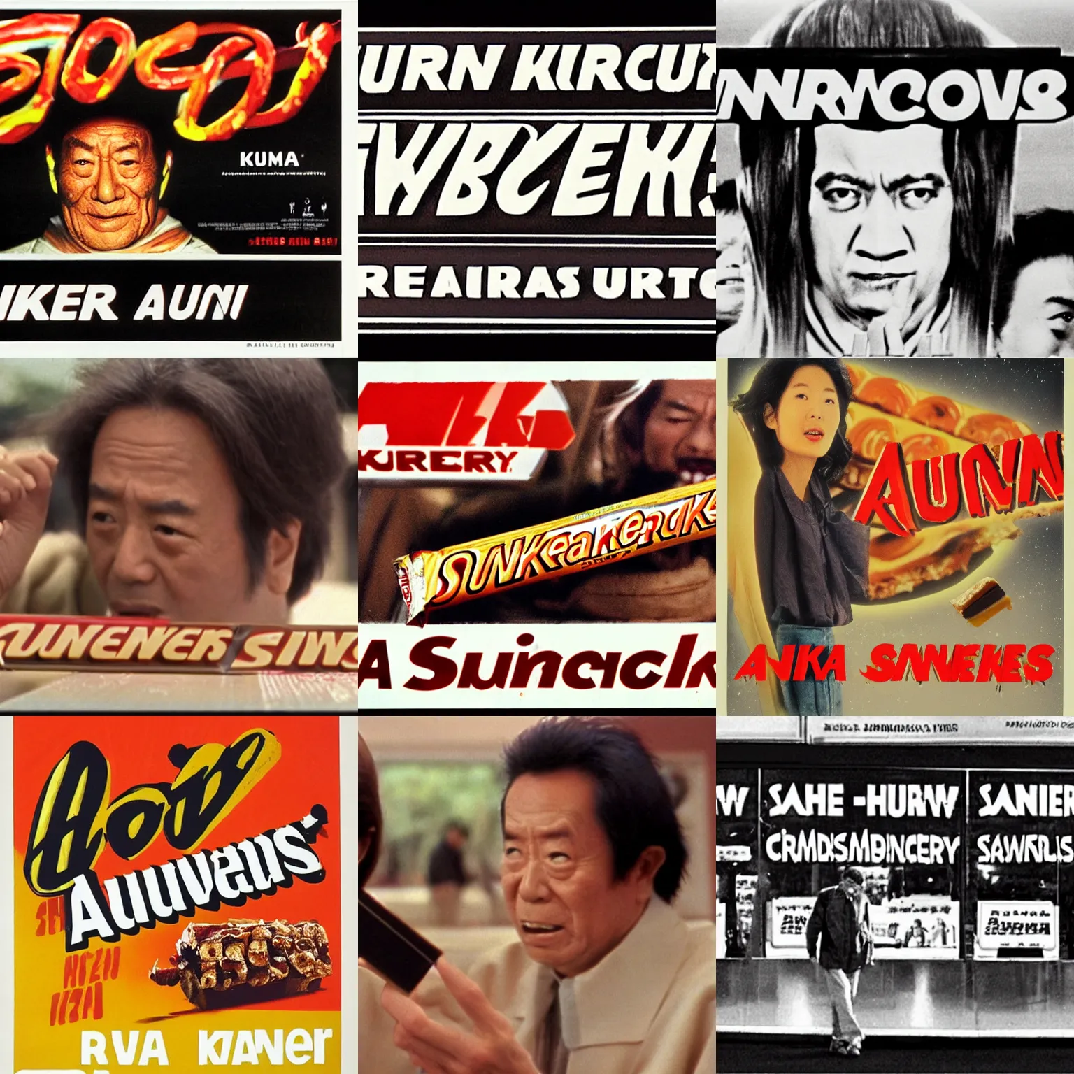 Prompt: A Snickers-commercial made by Akira Kurosawa, 70 mm, film