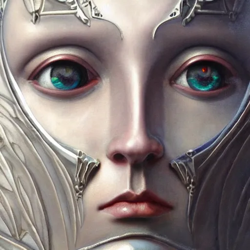 Prompt: masterpiece baroque neoclassicist closeup renaissance portrait of a art deco android captain, glowing eyes. reflective detailed textures, highly detailed fantasy science fiction painting by magali villeneuve, annie swynnerton, peter mohrbacher and jean delville and nicholas roerich, elaborate geometric ornament, silver and cool colors. artstation