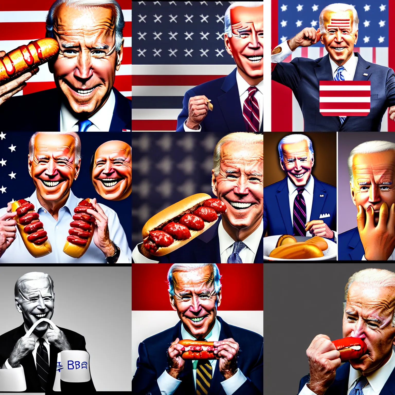 Prompt: joe biden rubbing a hotdog against his face, realistic, 8 k, incredible lighting, award winning.