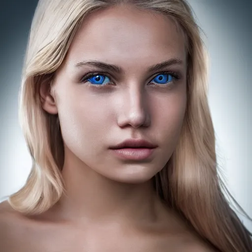 Image similar to photography of the face of a blond young woman, 8 k photo. highly detailed. sharp details, pretty eyes