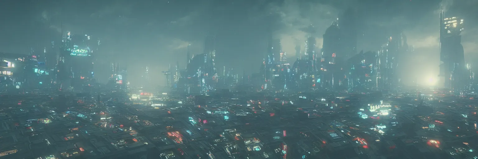 Prompt: the sky above the port was the color of television, tuned to a dead channel. In the style of Blade Runner, CyberPunk. greg rudkowski, unreal engine, 4k, octane render, sci-fi futuristic