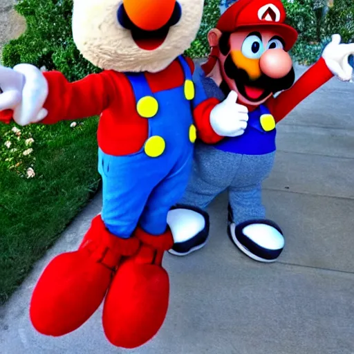 Image similar to elmo and mario adventure together