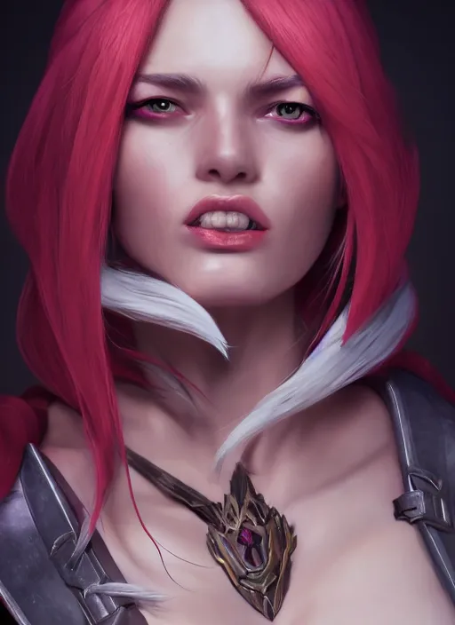 Image similar to katarina, from league of legends, au naturel, hyper detailed, digital art, trending in artstation, cinematic lighting, blonde, studio quality, smooth render, fluorescent skin, unreal engine 5 rendered, octane rendered, art style by klimt and nixeu and ian sprigger and wlop and krenz cushart