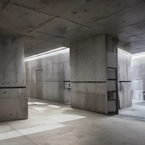 Image similar to a brutalist liminal space with a futurism aesthetic and a bruatlism vibe