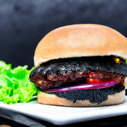 Image similar to black hamburger, photo, detailed, 4k