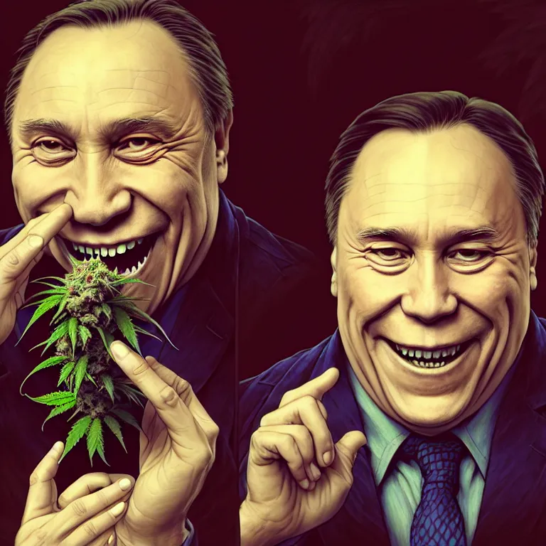 Prompt: a portrait of a happy high on cannabis premier francois legault in 2 0 2 1 illustrated by miyazaki by karol bak, james jean, tom bagshaw, rococo, sharp focus, trending on artstation, cinematic lighting, hyper realism, octane render, 8 k, hyper detailed, vivid, ultra detailed, highly detailed