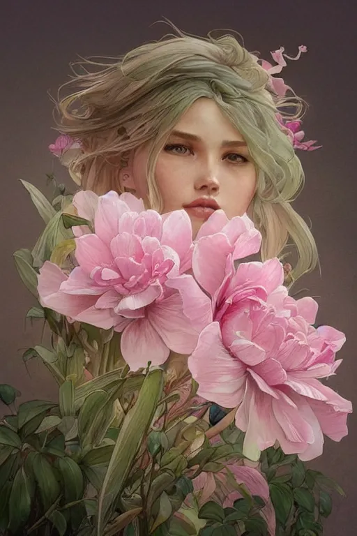 Image similar to ultra realistic illustration, watercolor botanical plants drawing, pink, background, elegant, highly detailed, digital painting, concept art, smooth, sharp focus, illustration, art by artgerm and greg rutkowski and alphonse mucha