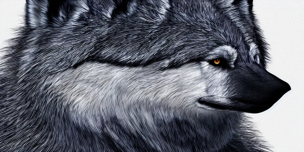 Image similar to a wolf merged with a! crow,! photorealistic, white background