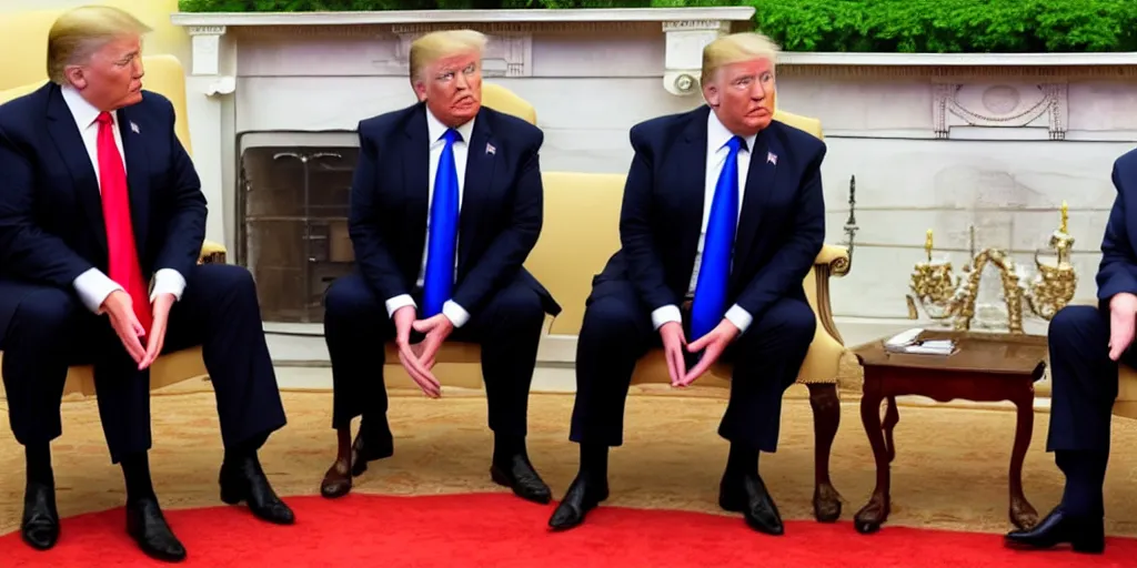 Prompt: trump giving putin sexy eyes and rubbing his leg