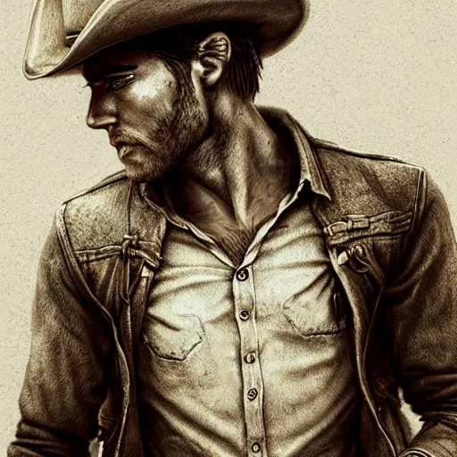 Image similar to a lonely cowboy, DeviantArt, art station, concept art, illustration, highly detailed, artwork, cinematic, hyper realistic