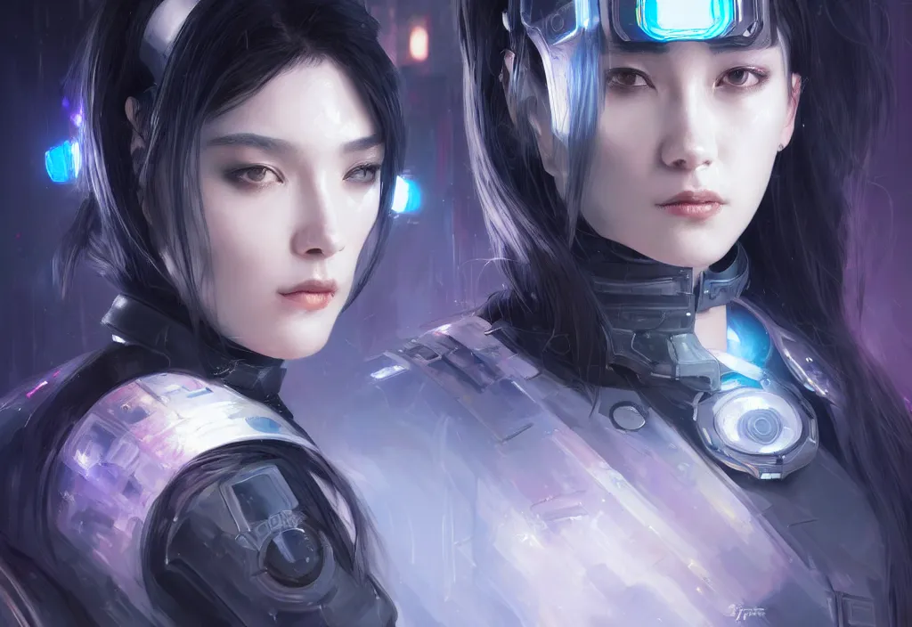 Prompt: portrait holy dark grey hair of futuristic police girl, black armored uniform, at neon light flashing reflected tokyo night, ssci - fi and fantasy, intricate and very very beautiful, highly detailed, digital painting, artstation, concept art, smooth and sharp focus, illustration, art by tian zi and wlop and alphonse mucha