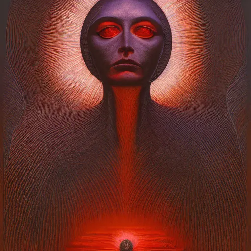 Prompt: the queen of the sun by zdzisław beksiński, jeffrey smith and h.r. giger, oil on canvas, XF IQ4, f/1.4, ISO 200, 1/160s, 8K, RAW, unedited, symmetrical balance, in-frame